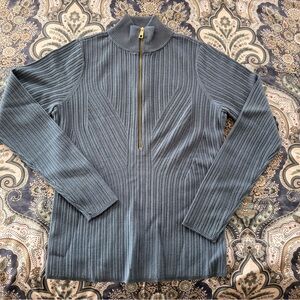 Women’s Half-Zip Ribbed Sweater - Slate Blue